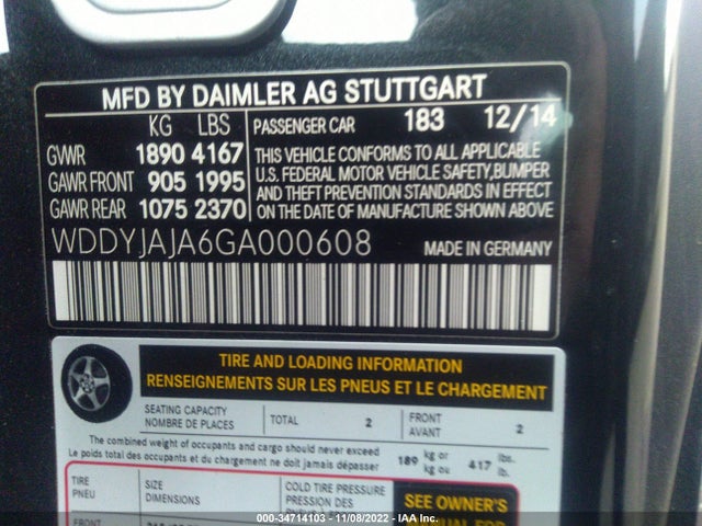 2016 Mercedes-Benz AMG GT, VIN: WDDYJAJA6GA000608