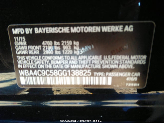 2016 BMW 4 Series, VIN: WBA4C9C58GG138825