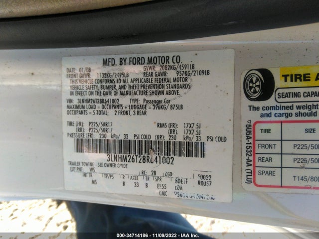 Lincoln MKZ 2008 3LNHM26T28R641002 Image 10