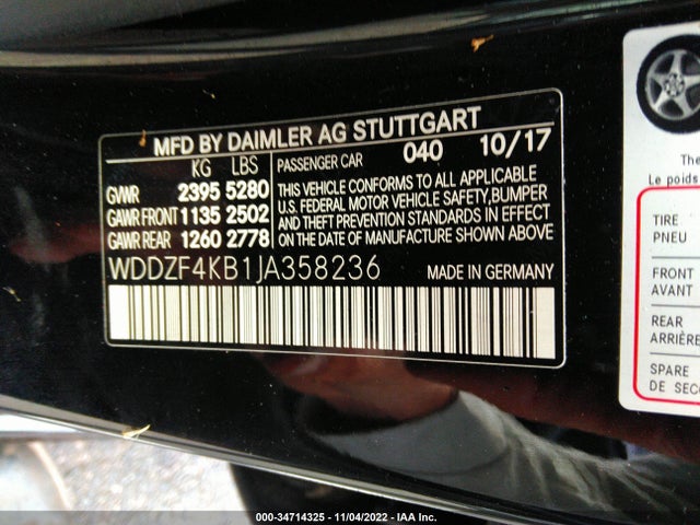 2018 Mercedes-Benz E-Class, VIN: WDDZF4KB1JA358236