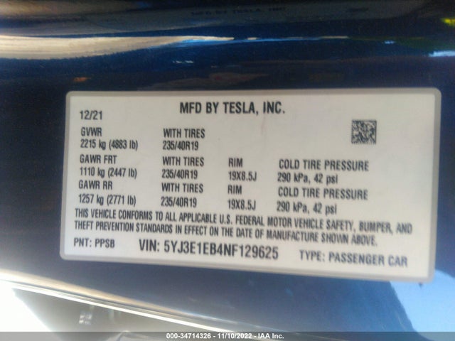 Tesla Model 3 Long Range 2022 5YJ3E1EB4NF129625 Image 11