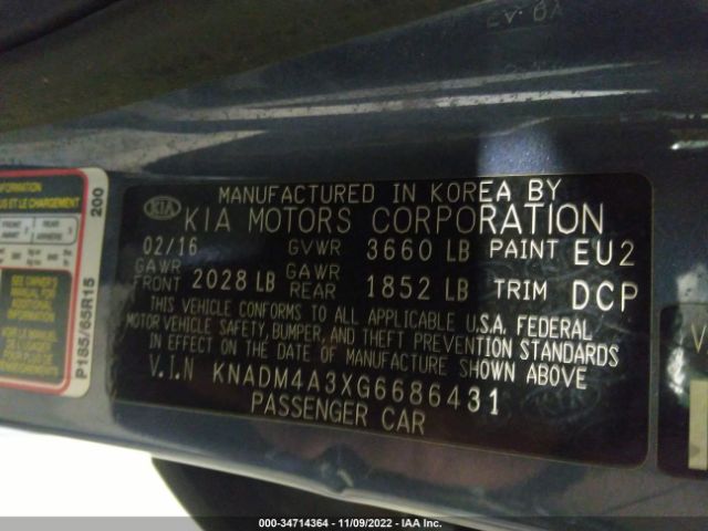KNADM4A3XG6686431 KIA RIO LX