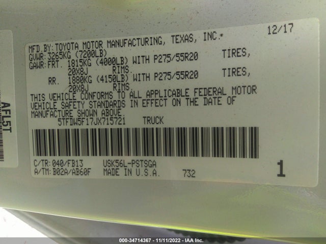 2018 Toyota Tundra, VIN: 5TFDW5F17JX715721