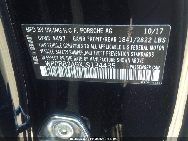 2018 Porsche 911, VIN: WP0BB2A9XJS134435