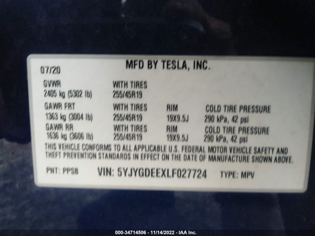 Tesla Model Y 2020 5YJYGDEEXLF027724 Image 9