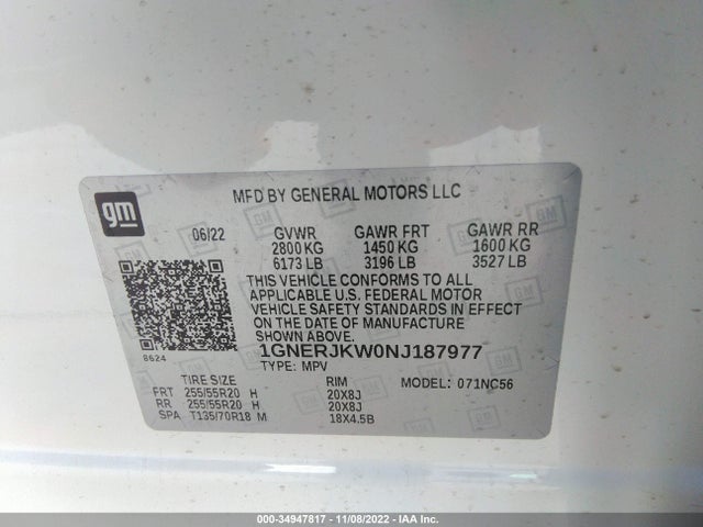 Chevrolet Traverse Rs 2022 1GNERJKW0NJ187977 Image 9