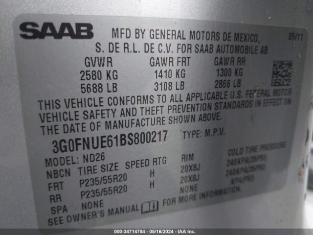 2011 SAAB 9-4X 3G0FNUE61BS800217 Photo 8
