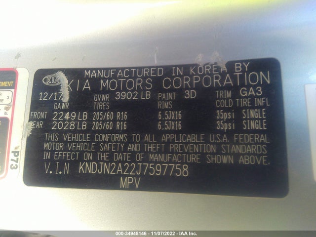 2018 Kia Soul, VIN: KNDJN2A22J7597758