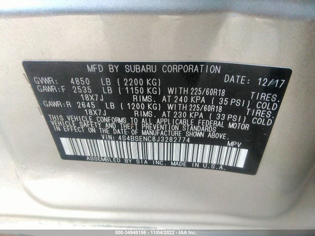 Subaru Outback Limited 2018 4S4BSENC8J3282774 Image 9