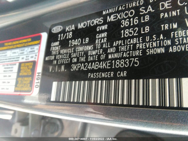 2019 Kia Rio, VIN: 3KPA24AB4KE188375