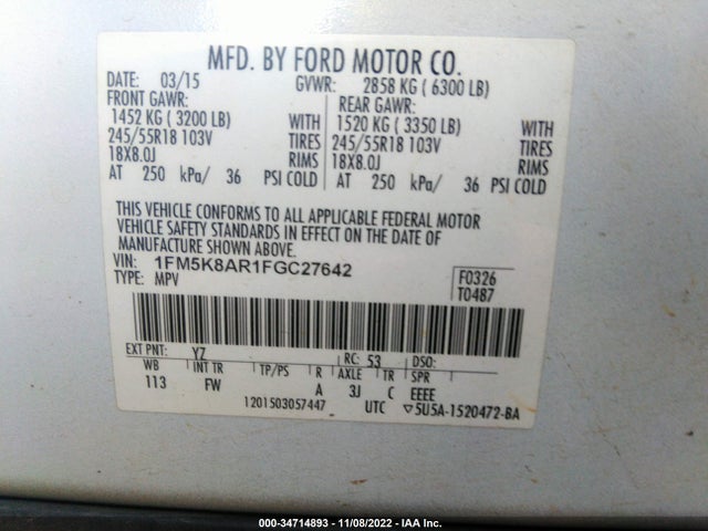 Ford UTILITY POLICE 2015 1FM5K8AR1FGC27642 Image 9
