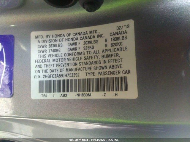 Honda CIVIC SI COUPE 2018 2HGFC3A59JH753392 Image 10