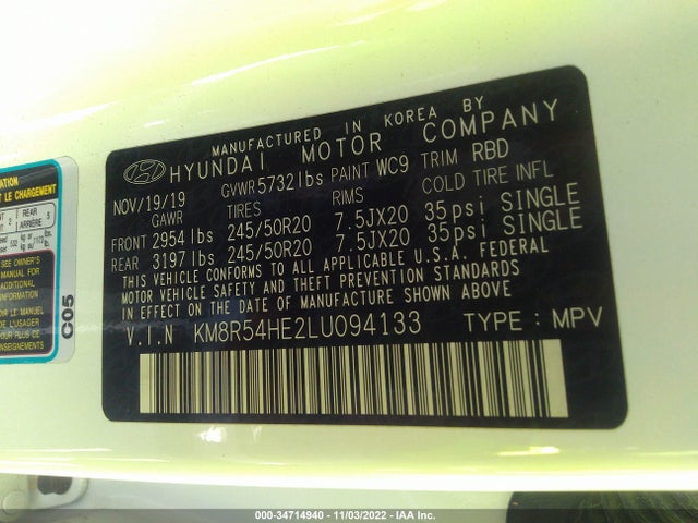 2020 Hyundai Palisade, VIN: KM8R54HE2LU094133