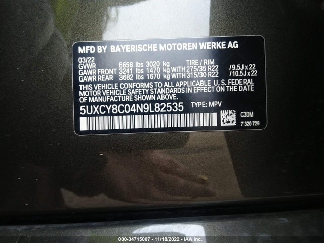 2022 BMW X6, VIN: 5UXCY8C04N9L82535