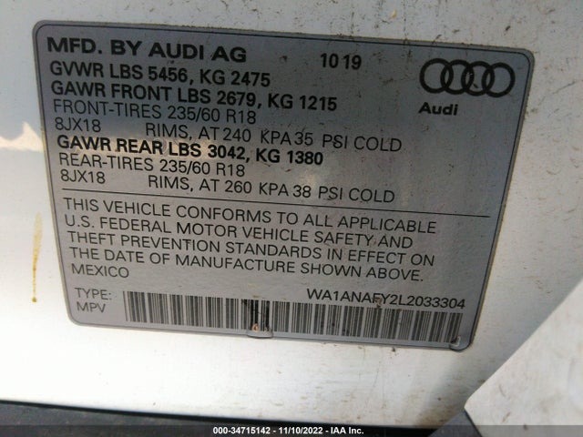 WA1ANAFY2L2033304 Audi Q5 Premium/titanium Premium