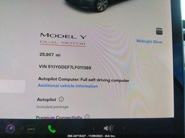 2020 Tesla Model Y, VIN: 5YJYGDEF7LF011389