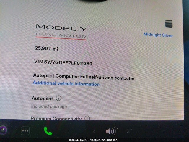 2020 Tesla Model Y, VIN: 5YJYGDEF7LF011389