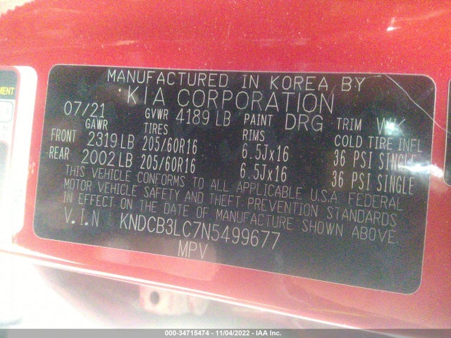 2022 Kia Niro, VIN: KNDCB3LC7N5499677