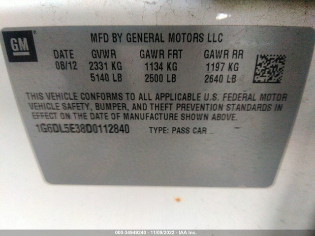 2013 CADILLAC CTS SEDAN PERFORMANCE VIN: 1G6DL5E38D0112840
