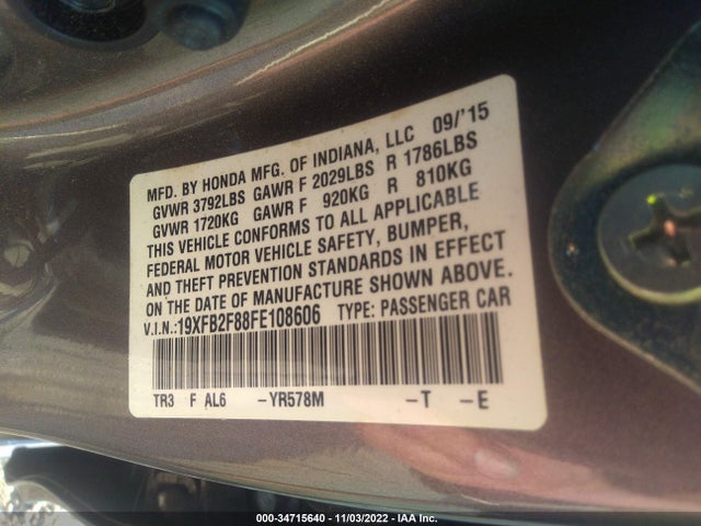 Honda Civic Sedan Ex 2015 19XFB2F88FE108606 Image 9