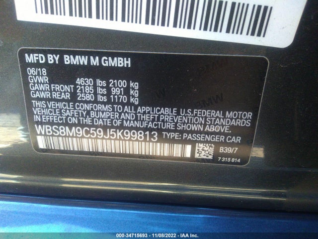 2018 BMW M3, VIN: WBS8M9C59J5K99813