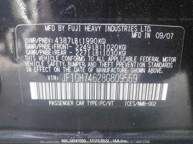 Subaru IMPREZA WAGON WRX 2008 JF1GH74628G809569 Image 9