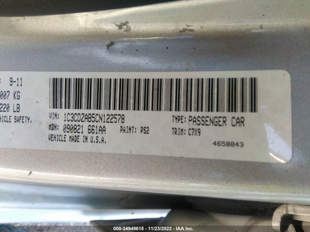 Dodge AVENGER SE 2012 1C3CDZAB5CN122578 Image 11