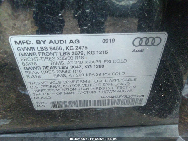 2020 Audi Q5, VIN: WA1ANAFY0L2015626