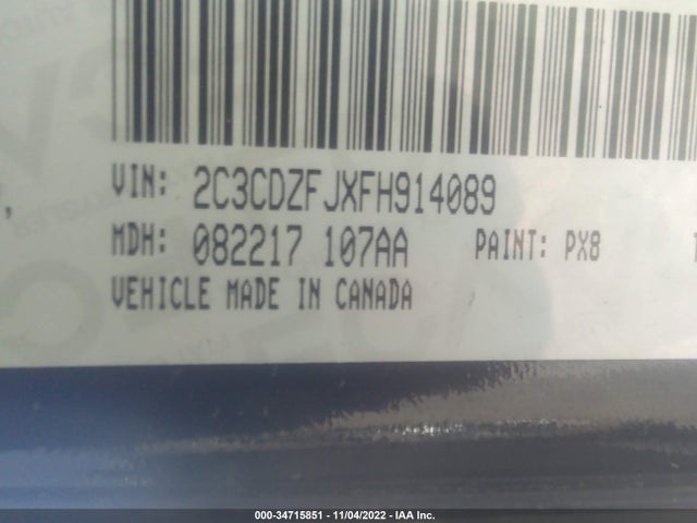2015 DODGE CHALLENGER R/T SCAT PACK VIN: 2C3CDZFJXFH914089