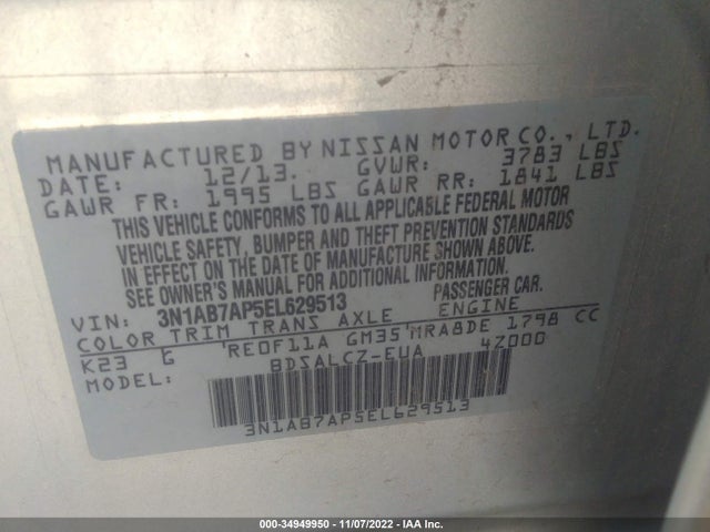2014 NISSAN SENTRA FE+ S VIN: 3N1AB7AP5EL629513