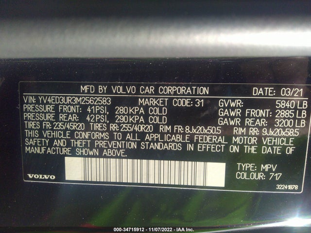 2021 Volvo XC40, VIN: YV4ED3UR3M2562583