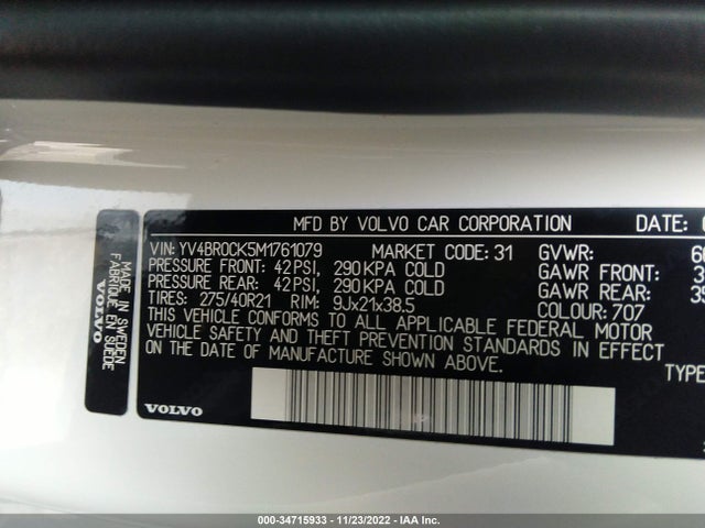 2021 Volvo XC90, VIN: YV4BR0CK5M1761079