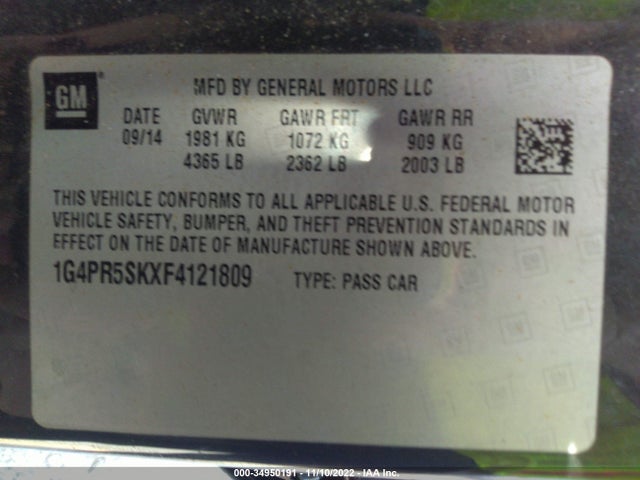 2015 BUICK VERANO CONVENIENCE GROUP VIN: 1G4PR5SKXF4121809