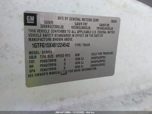GMC SAVANA CARGO VAN 2008 1GTFG15X481224542 Image 14
