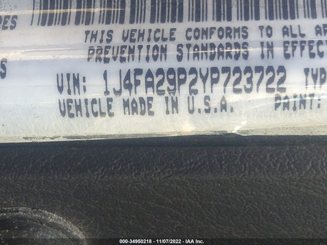 2000 JEEP WRANGLER SE VIN: 1J4FA29P2YP723722