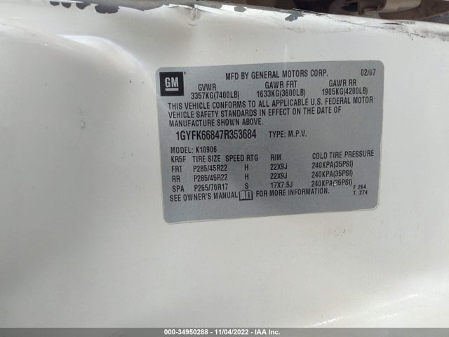 Cadillac ESCALADE ESV 2007 1GYFK66847R353684 Image 10