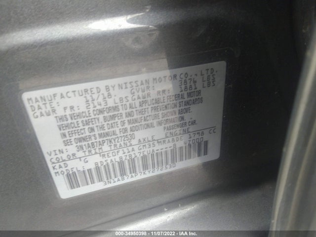 2019 Nissan Sentra, VIN: 3N1AB7AP7KY272530