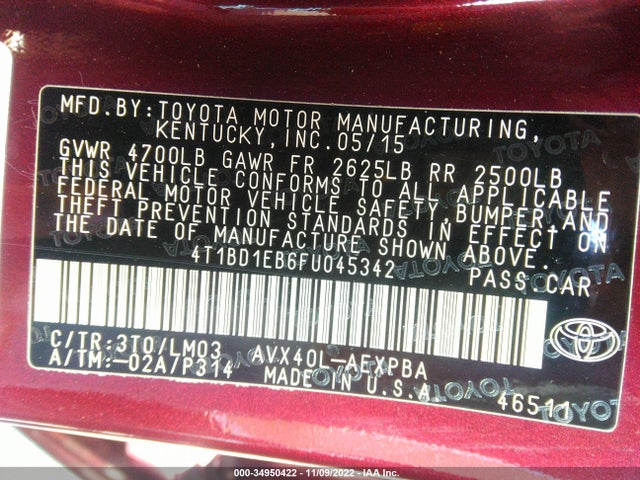 2015 Toyota Avalon, VIN: 4T1BD1EB6FU045342
