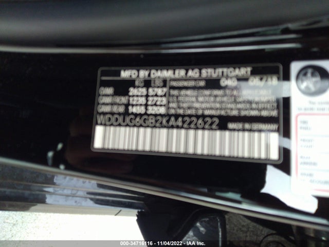 2019 Mercedes-Benz S-Class, VIN: WDDUG6GB2KA422622
