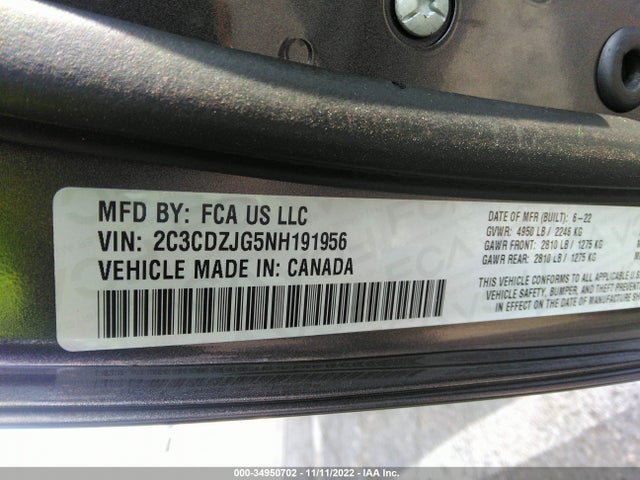 2022 DODGE CHALLENGER GT VIN: 2C3CDZJG5NH191956