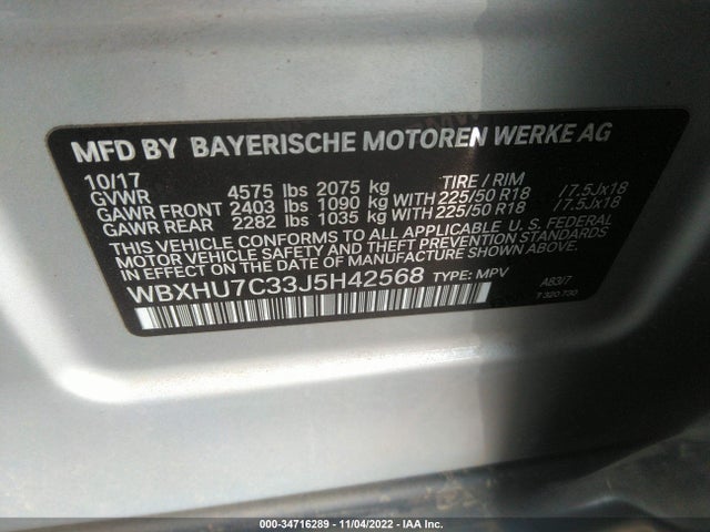 2018 BMW X1, VIN: WBXHU7C33J5H42568