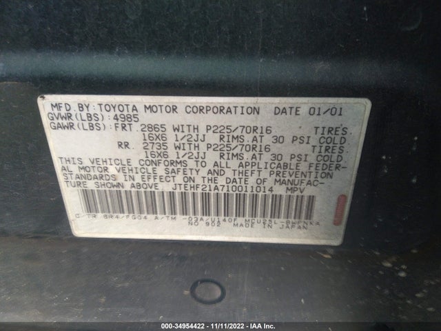 Toyota Highlander 2001 JTEHF21A710011014 Image 10
