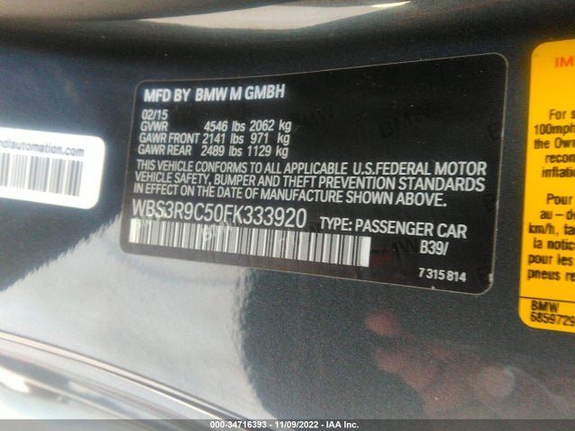 2015 BMW M4, VIN: WBS3R9C50FK333920