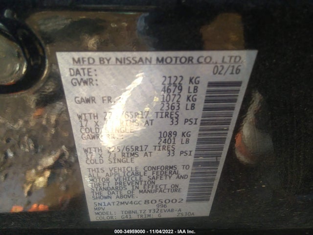 Nissan ROGUE SV 2016 5N1AT2MV4GC805002 Image 9