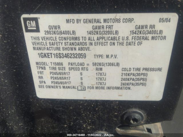 1GKET16S346232059 GMC Envoy Xl Sle