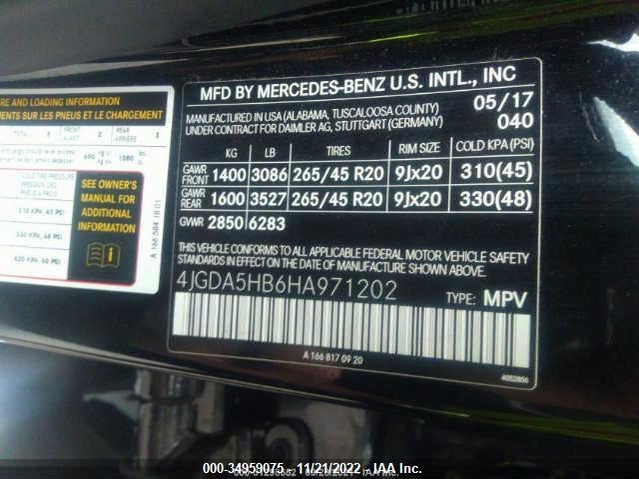 2017 Mercedes-Benz GLE-Class, VIN: 4JGDA5HB6HA971202