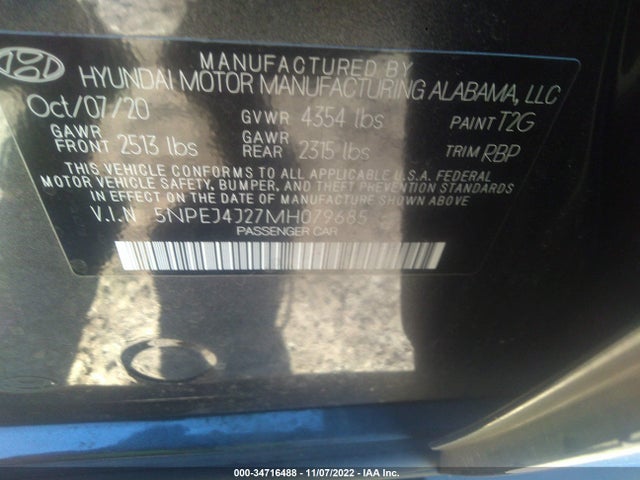 2021 HYUNDAI SONATA SEL PLUS VIN: 5NPEJ4J27MH079685