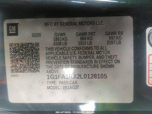 2020 Chevrolet Camaro, VIN: 1G1FA1RX2L0128105