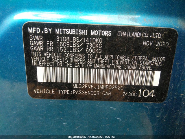 Mitsubishi MIRAGE G4 2021 ML32FVFJ1MHF02520 Image 11