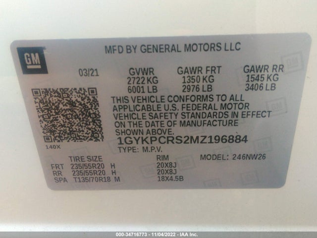 2021 Cadillac XT6, VIN: 1GYKPCRS2MZ196884